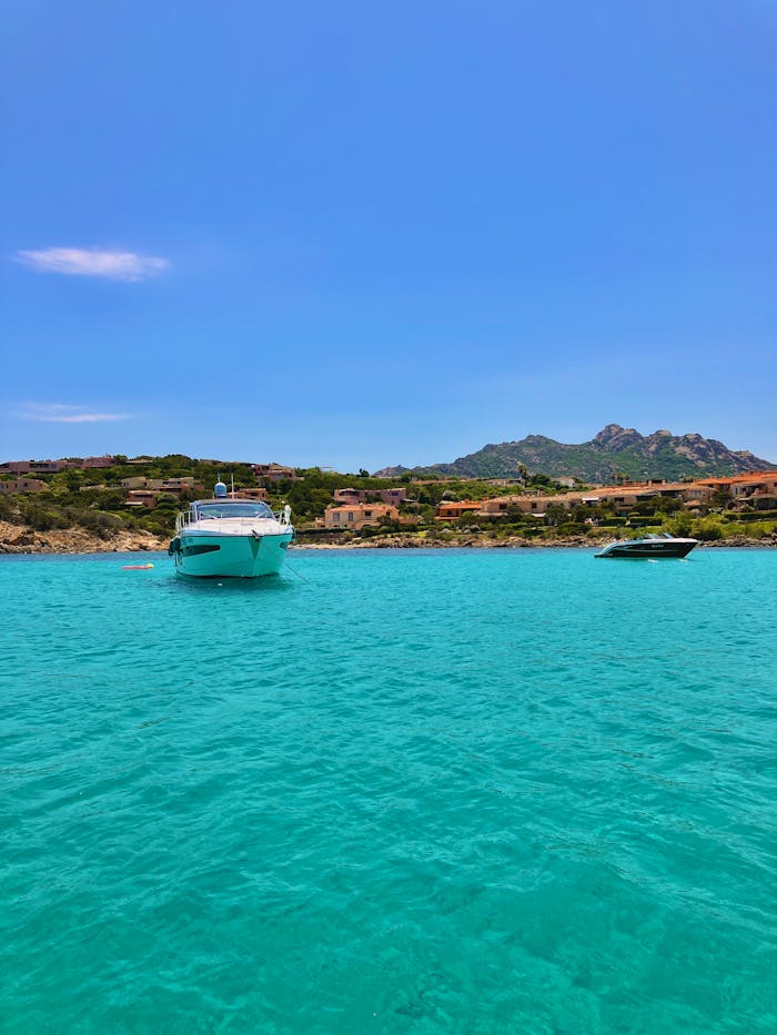 Motor Yacht on Tropical Sea Shore